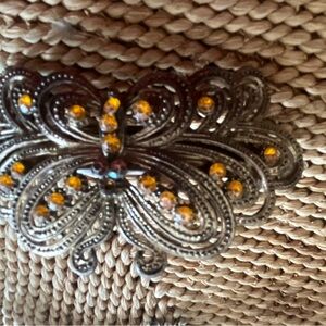 Vintage-Inspired Silver Hair Clip with Amber Accents